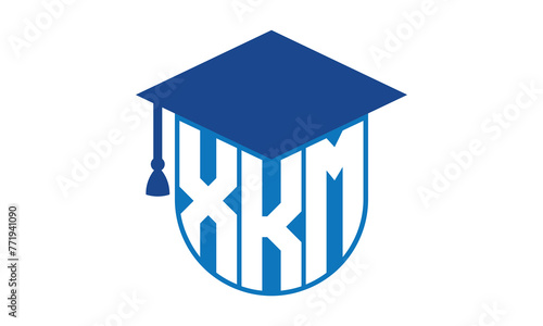 XKM initial letter academic logo design vector template. school college logo, university logo, graduation cap logo, institute logo, educational logo, library logo, teaching logo, book shop, varsity