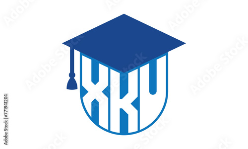 XKU initial letter academic logo design vector template. school college logo, university logo, graduation cap logo, institute logo, educational logo, library logo, teaching logo, book shop, varsity