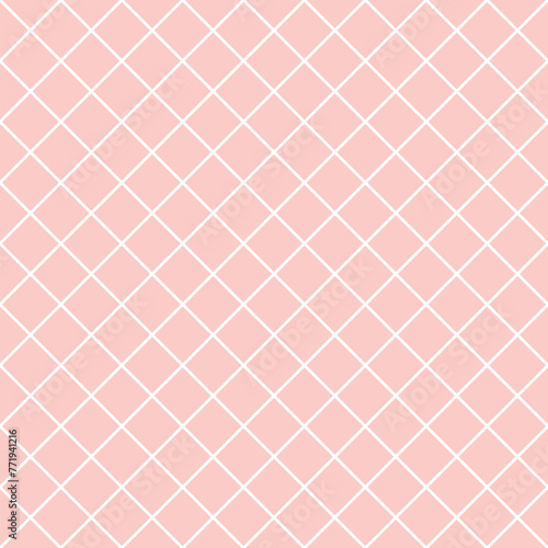 Simple pink seamless grid pattern with minimalist cross lines style flat design ornamentation. Repeatable tessellation retro backdrop texture isolated on white background photo