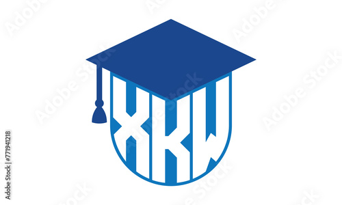 XKW initial letter academic logo design vector template. school college logo, university logo, graduation cap logo, institute logo, educational logo, library logo, teaching logo, book shop, varsity