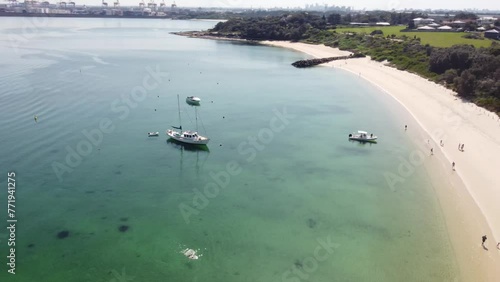 Drone shot of La Perouse Beach on a sunny day in Sydney, New South Wales, Australia photo