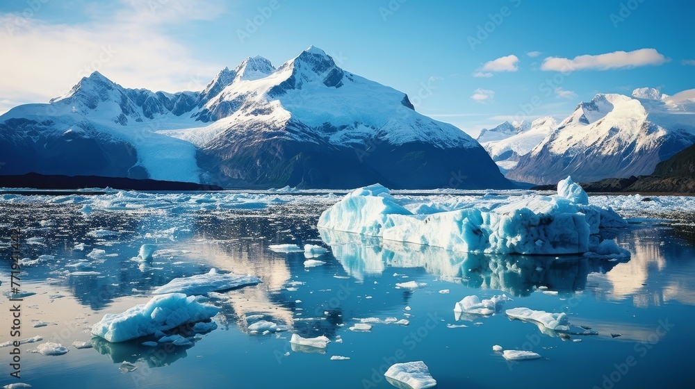 Nature's Embrace Icebergs and Mountain Majesty