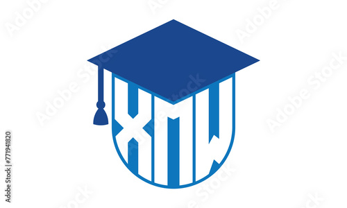 XMW initial letter academic logo design vector template. school college logo, university logo, graduation cap logo, institute logo, educational logo, library logo, teaching logo, book shop, varsity