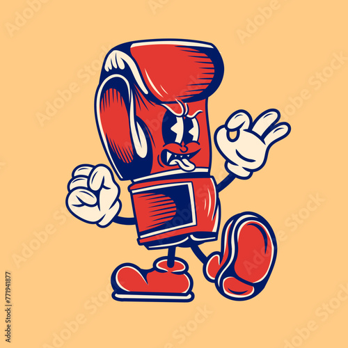 Retro character design of boxing gloves