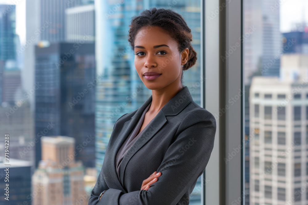 Confident businesswoman portrait at her office, looking at the camera Confident businesswoman portrait at her office, looking at the camera