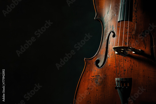 Silhouette of a cello against a black background