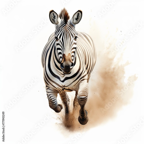 A running zebra watercolor clipart illustration on white background