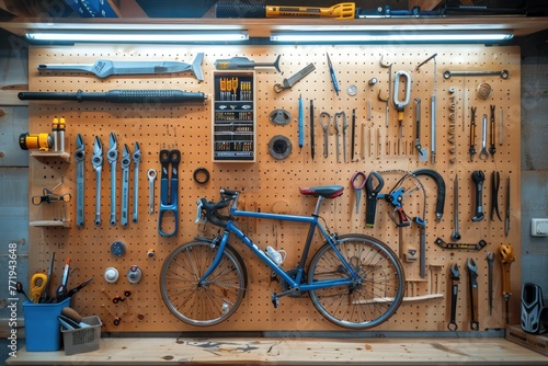A collection of cycling tools utilized in expert bicycle maintenance. Generative Ai