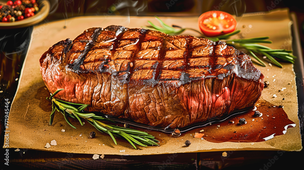 Top Sirloin Steak is delicious food, vibrant, closeup - obrazy, fototapety, plakaty 