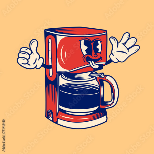 Retro character design of the coffee maker