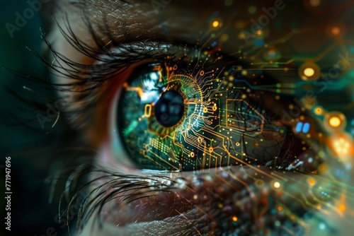 A human eye with a circuit board inside it