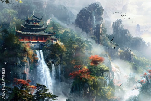 Chinese Fantasy Landscape Art - Large Copies. Generative Ai © Planum