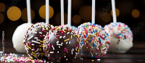 Delicious cake pops decorated with frosting chocolate and sprinkles, chocolate Easter cake. Festive Easter Cake with Chocolate Decorations