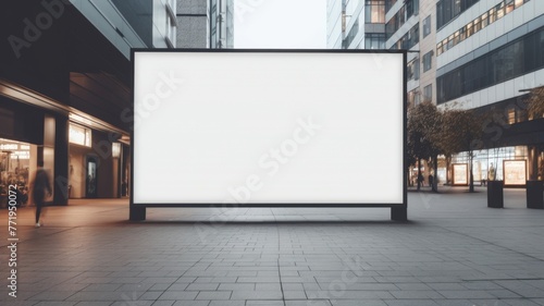 Outdoor billboard in urban cityscape - Expansive white billboard ready for content, towering over an urban street