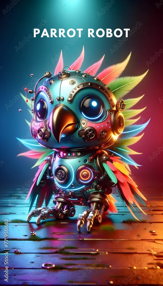 Robot parrot on green background, graphic Robot parrot on green background, graphic
