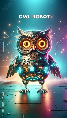 Wallpaper Mural Robot owl on green background Torontodigital.ca