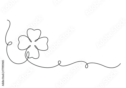 Continuous one line drawing of four-leaved clover. Good luck floral symbol with 4 petal. Concept for banner saint patrick day vector illustration