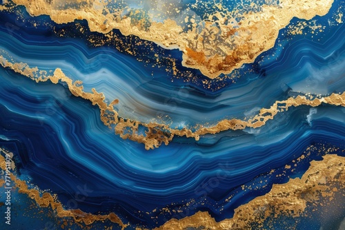 Huge glossy agate and gold slice background large copy. Generative Ai