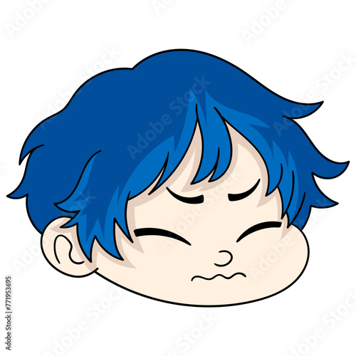 head of a baby boy with a facial expression of displeasure