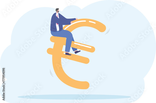 Businessman or manager and euro. A man in a suit and with a briefcase in hand rides the euro. Illustration, vector EPS10.

