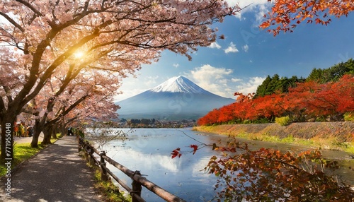 桜と紅葉と富士山
