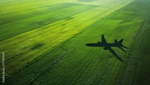 Conceptual image of green, eco-friendly fuel for aviation, symbolizing the sustainable future of air travel with a focus on environmental conservation.