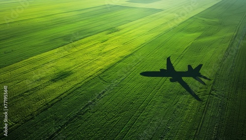 Conceptual image of green, eco-friendly fuel for aviation, symbolizing the sustainable future of air travel with a focus on environmental conservation. photo