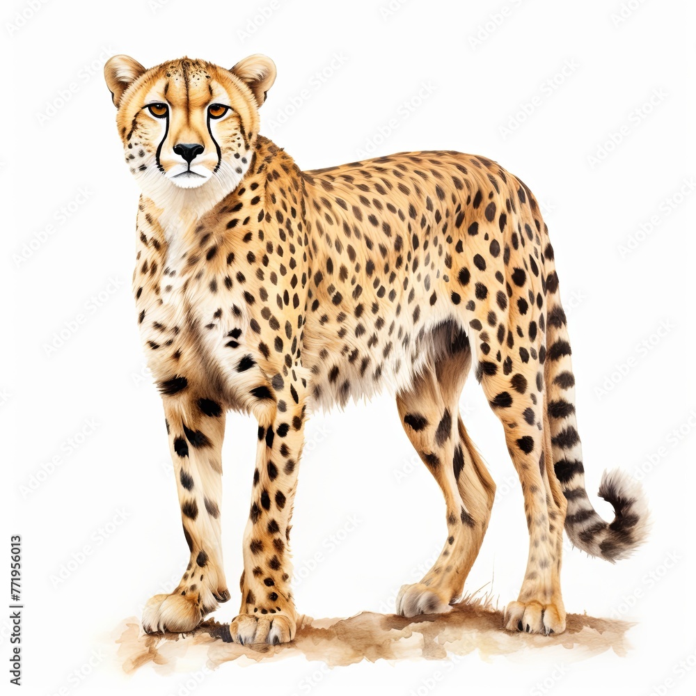 A standing cheetah watercolor clipart illustration on white background A standing cheetah watercolor clipart illustration on white background