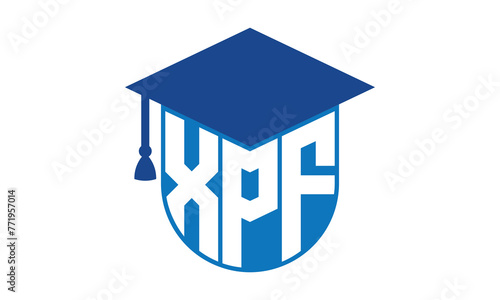XPF initial letter academic logo design vector template. school college logo, university logo, graduation cap logo, institute logo, educational logo, library logo, teaching logo, book shop, varsity
