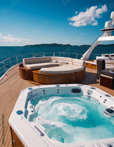 private boat, deck, luxury, expensive, jacuzzi, lavish, blue sky © pecherskiydotkz
