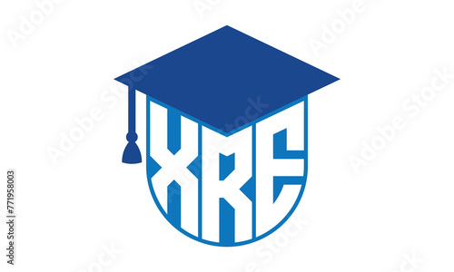 XRE initial letter academic logo design vector template. school college logo, university logo, graduation cap logo, institute logo, educational logo, library logo, teaching logo, book shop, varsity
