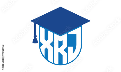 XRJ initial letter academic logo design vector template. school college logo, university logo, graduation cap logo, institute logo, educational logo, library logo, teaching logo, book shop, varsity