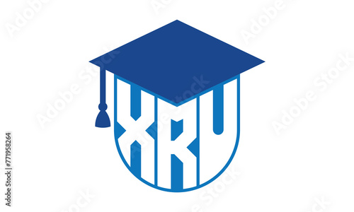 XRU initial letter academic logo design vector template. school college logo, university logo, graduation cap logo, institute logo, educational logo, library logo, teaching logo, book shop, varsity