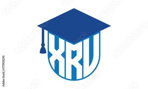 XRV initial letter academic logo design vector template. school college logo, university logo, graduation cap logo, institute logo, educational logo, library logo, teaching logo, book shop, varsity