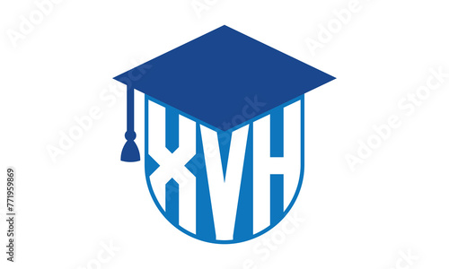 XVH initial letter academic logo design vector template. school college logo, university logo, graduation cap logo, institute logo, educational logo, library logo, teaching logo, book shop, varsity