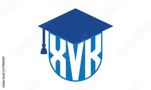 XVK initial letter academic logo design vector template. school college logo, university logo, graduation cap logo, institute logo, educational logo, library logo, teaching logo, book shop, varsity
