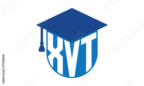 XVT initial letter academic logo design vector template. school college logo, university logo, graduation cap logo, institute logo, educational logo, library logo, teaching logo, book shop, varsity