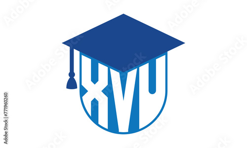 XVU initial letter academic logo design vector template. school college logo, university logo, graduation cap logo, institute logo, educational logo, library logo, teaching logo, book shop, varsity