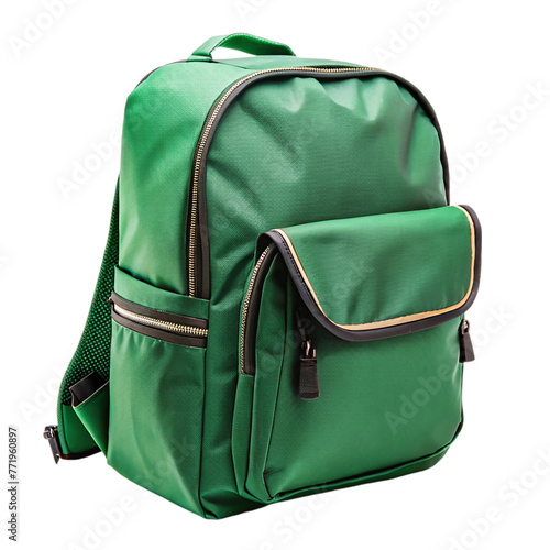 Green backpack isolated on a transparent background Backpack for travel.