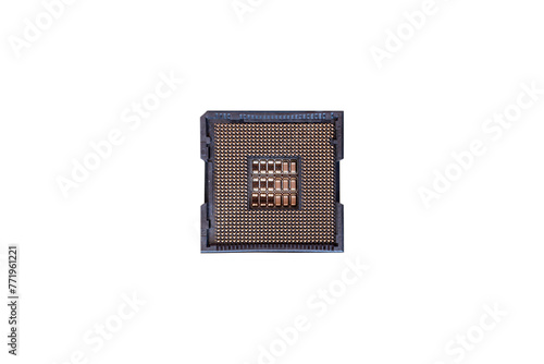 Close up, Top view. socket for Central Processor Unit (CPU) on isolated white background.