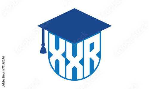 XXR initial letter academic logo design vector template. school college logo, university logo, graduation cap logo, institute logo, educational logo, library logo, teaching logo, book shop, varsity