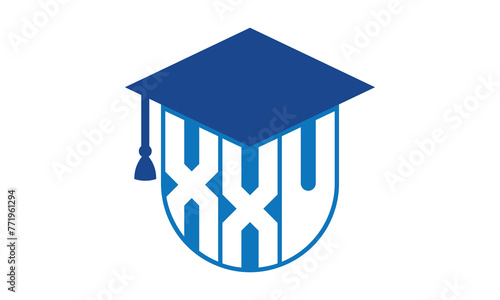 XXU initial letter academic logo design vector template. school college logo, university logo, graduation cap logo, institute logo, educational logo, library logo, teaching logo, book shop, varsity