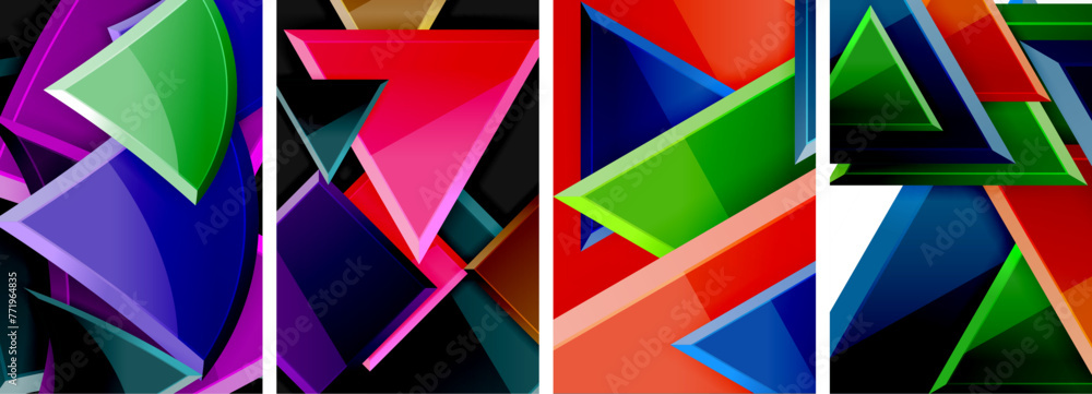 Glossy triangles geometric poster set for wallpaper, business card, cover, poster, banner, brochure, header, website Glossy triangles geometric poster set for wallpaper, business card, cover, poster, banner, brochure, header, website