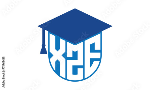 XZE initial letter academic logo design vector template. school college logo, university logo, graduation cap logo, institute logo, educational logo, library logo, teaching logo, book shop, varsity