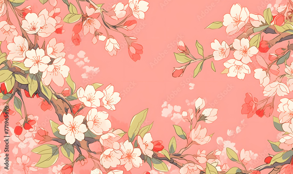 Bright cherry blossom pattern,Generative AI Bright cherry blossom pattern,Generative AI
