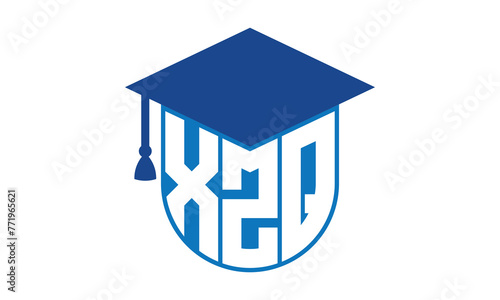 XZQ initial letter academic logo design vector template. school college logo, university logo, graduation cap logo, institute logo, educational logo, library logo, teaching logo, book shop, varsity