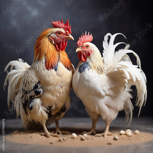A family of chicken and rooster