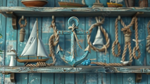 Nautical Charm Craft a inspired by nautical motifs such as anchors, sailboats, ropes, and seagulls, capturing the timeless elegance of coastal living , 3D render photo