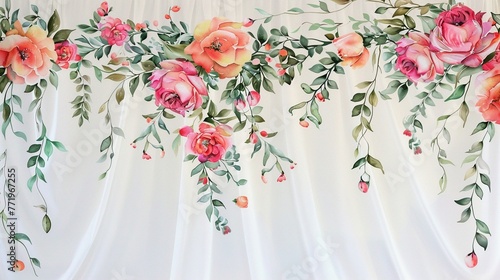 Floral Garland Create a featuring a garland of watercolor flowers draped across the fabric Add leaves, vines, and tendrils for a whimsical and romantic design