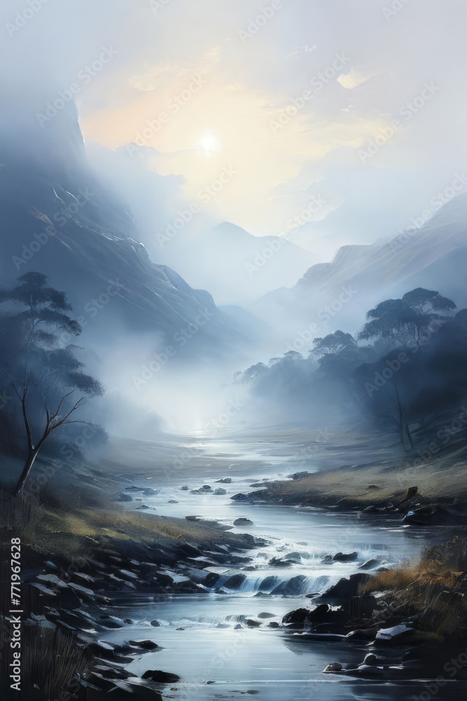 a layered lines, misty atmosphere, soft color fields, watercolorist a layered lines, misty atmosphere, soft color fields, watercolorist